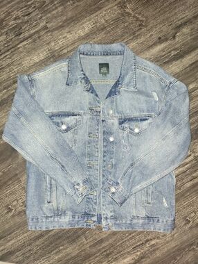 Wild Fable Blue Denim Jacket with Factory Distressing S Oversized